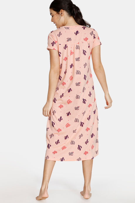 Zivame Texas Dreaming Knit Cotton Mid Length Nightdress - Peach — image 3
